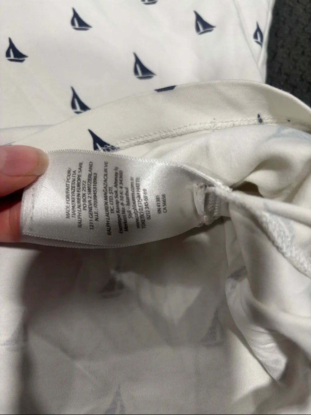 Ralph Lauren White Polo with Navy Sailboat Print